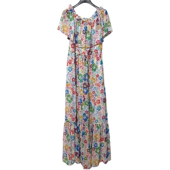ALL THINGS MOCHI Kona Floral Bardot Chiffon Maxi Dress M - Picture 3 of 16